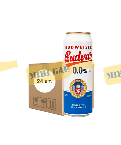 Упаковка импортного безалкогольного пива Budweiser "Nealko", 0,5л ж/б х 24шт. 000004041 фото