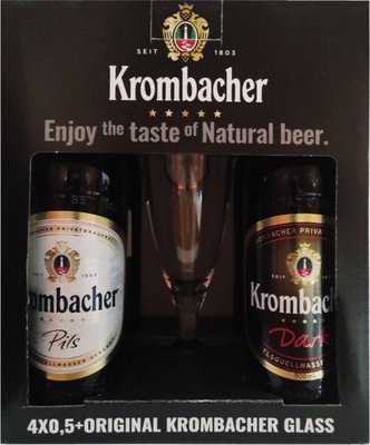 Подарунковий набір пива Krombacher 4шт. х 0,5л + келих 0,3л 000004441 фото