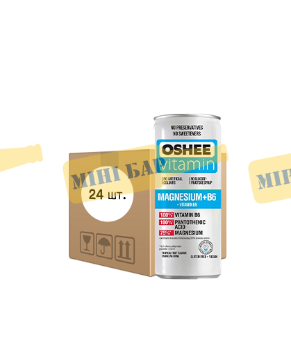Упаковка спортивного напитка OSHEE "Vitamin Energy Magnez+B6+B5", 0,25л х 24шт. 000004740 фото