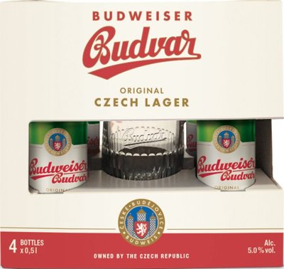 Подарунковий набір імпортного пива Budweiser  4шт. х 0,5л + пивний кухоль 0,5л 000003761 фото