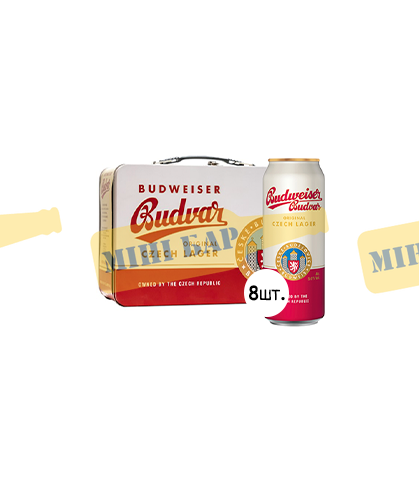 Подарунковий набір пива Budweiser,металевий lunchbox + 8шт. х 0,5л  000005410 фото