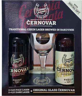Подарунковий набір пива Cernovar, 4шт. х 0,5л + келих 0,33л 000004769 фото