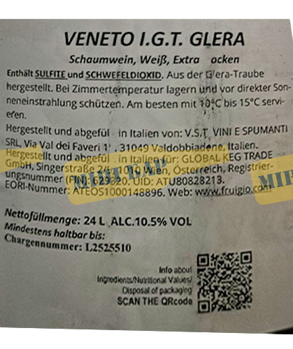 Вино біле виноградне GLERA FUSTI DI VINO BIANCO IGT, КЕГ 24л 000006007 фото