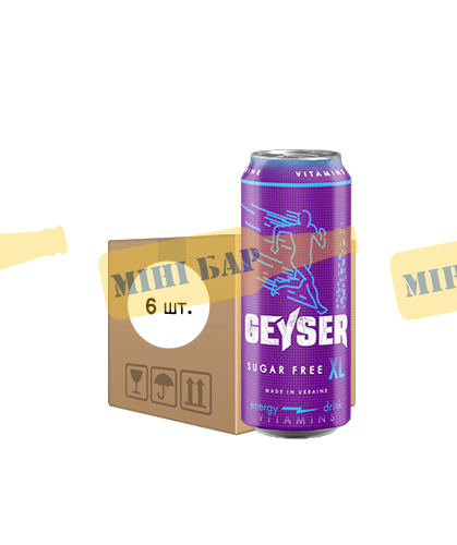Упаковка енергетичного напою Geyser &laquo;Sugar Free&raquo;, 0,5л х 6шт. 000005817 фото