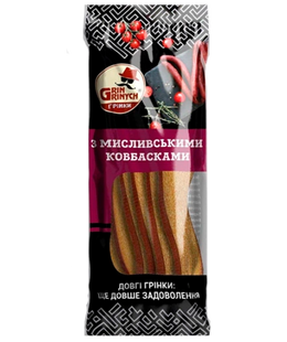 Грінки GRIN GRINYCH &laquo;зі смаком Мисливських ковбасок&raquo; довгі хвилясті, 90 грамів 000006141 фото