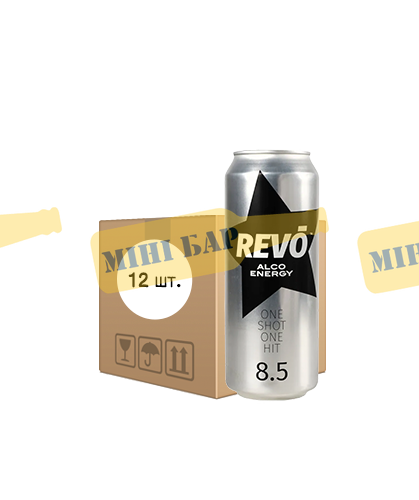Упаковка слабоалкогольного энергетического напитка "REVO Alco Energy", 0,5л х 12шт. 000003824 фото