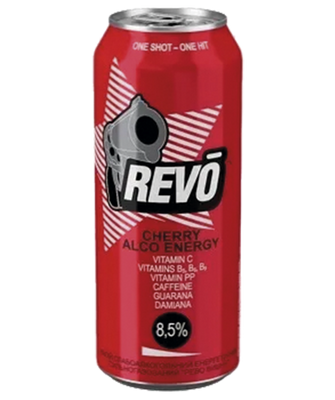 Упаковка слабоалкогольного энергетического напитка "REVO Cherry", 0,5л х 24шт. 000003825 фото