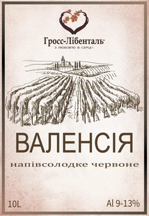 Вино Гросс-Лібенталь "Валенсія" червоне напівсолодке, 10л 000001388 фото